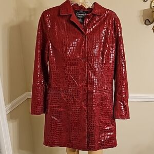 Elegant Deep Red Croc-Embossed Two Piece Pant Set